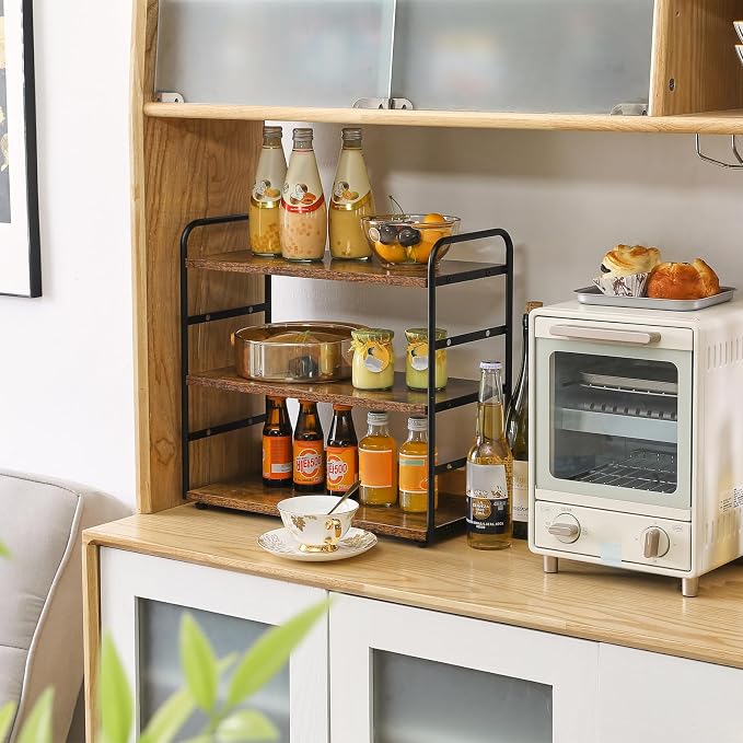 IBUYKE Counter Shelf,Kitchen Organization and Storage,Brown TWJ001H | 3-Tier Bathroom Countertop Organizer Tray Makeup Shelf Counter Standing Spice Rack Storage Shelf Cosmetic Holder
