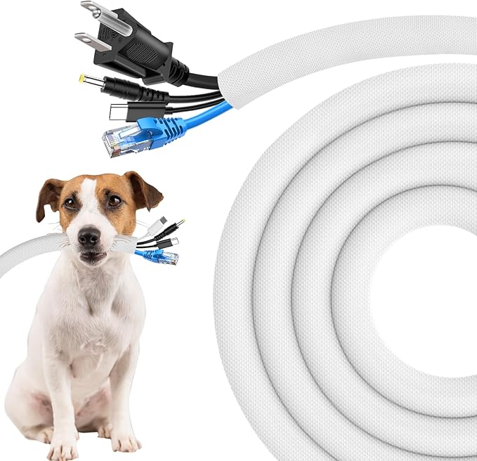Secbolt Cord Protectors from Pets No Chew, 10ft - 3/4 inch Ultra Durable Cord Covers for Pets, Bite-Resistant Cable and Wire Protector for Cats, Dogs, Rabbits - White