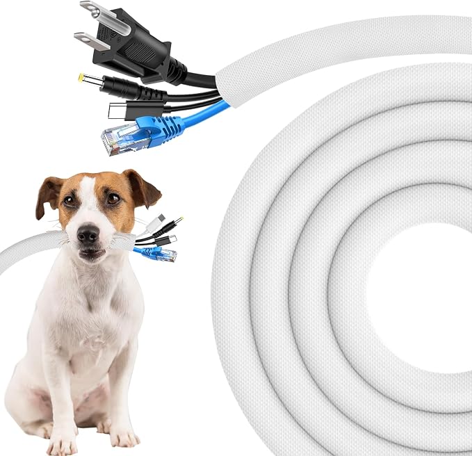 Secbolt Cord Protectors from Pets No Chew, 25ft - 1/2 inch Ultra Durable Cord Covers for Pets, Bite-Resistant Cable and Wire Protector for Cats, Dogs, Rabbits - White