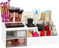 LETURE Desk Organizer, Cosmetic Makeup Vanity Organizer Box, Bathroom Counter Makeup Storage for Eyeshadows, Skin Care, Concealers, Powders, Nail Polish (White)