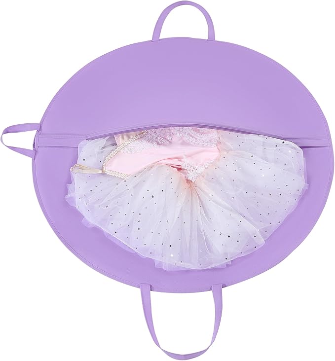 KEEGH 35 inch Girls Tutu Garment Bag Pancake Dance Bag, Purple | Foldable, with Handle Strap, Ballet Tutu Bag, Dance Costume Garment Bag for Hanging Clothes and Dance Competition