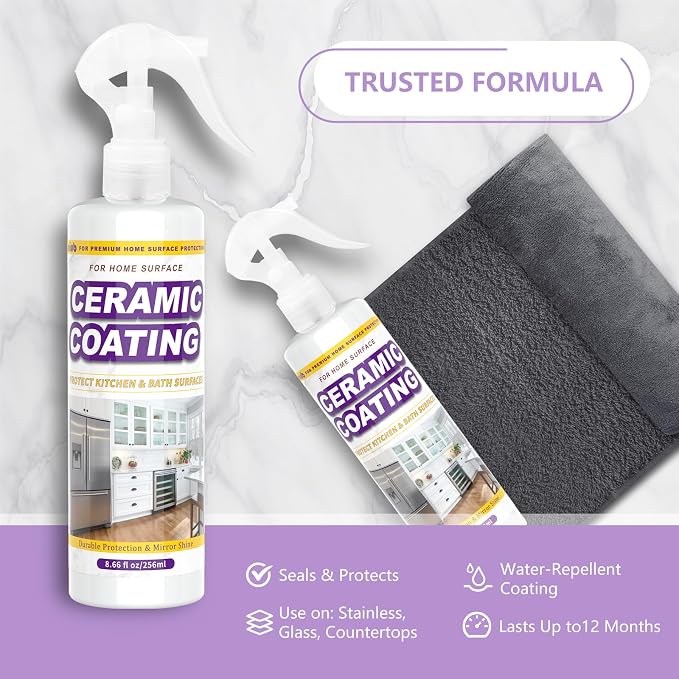 Ceramic Coating Spray for Kitchen Appliances and Stainless Steel | 17.3oz Anti Fingerprint Spray, Cerami Coat for Appliances, Long-Lasting Multi-Surface Shine, Fingerprint Resistant for Stoves