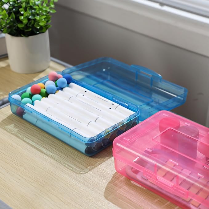 Blulu 6 Pack Large Plastic Pencil Case Clear Pencil Boxes Bulk Hard Crayon Box Storage with Lid Snap 8.1 x 4.7 x 2.2 Inch Closure Painting Marker Organizer Large Capacity Back to Supplies Multicolor