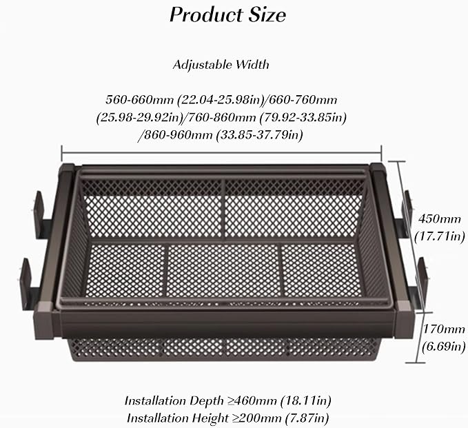 Expandable Cabinet Pull Out Basket,Aluminum Alloy Stackable Storage Bins,Height 6.69In Stackable Shelf Baskets Organizer,for Office Bathroom Bedroom,Brown-33.85-37.79in