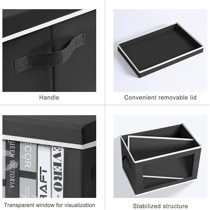 Homsorout Large Storage Baskets with Lids - Stackable Cube Bins for Closet, 6 Pack Black Windows Organizer Bins, Home Organizers and Storage for Clothes, CD, Towels