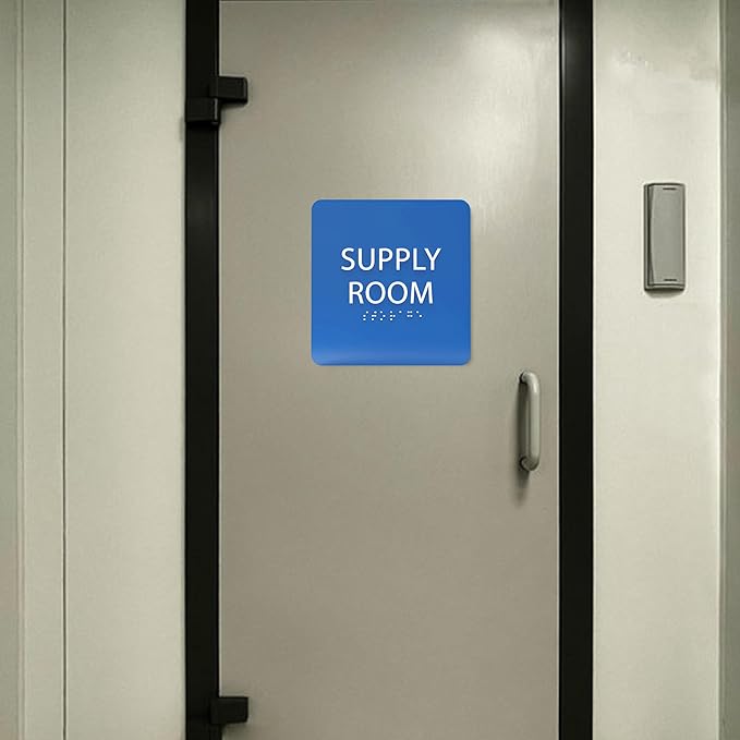 6" X6" Supply Room Sign - ADA Compliant Tactile Graphics Grade 2 Braille Text Acrylic Door Wall Signs - Stocking Tracking Monitoring Storage Room Sign for Office, School, Warehouse