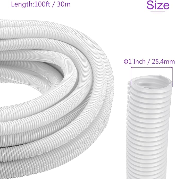 DMiotech 100ft Wire Loom Split Tubing 1 Inch(25.4mm) ID, Cord Protectors from Pet Flexible Conduit Cable Management for Office Home Garden, White