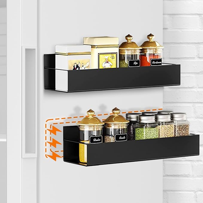 Cheer Collection Magnetic Spice Rack for Refrigerator Set of 4 Heavy Duty Metal Shelves, Corrosion-Proof Fridge Organizer for Kitchen Storage