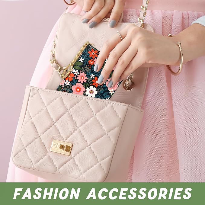 Aiawoxc Credit Card Holder, Small RFID Wallet Slim Leather Card Organizer Case with Zipper and Keychain, Cute Flowers