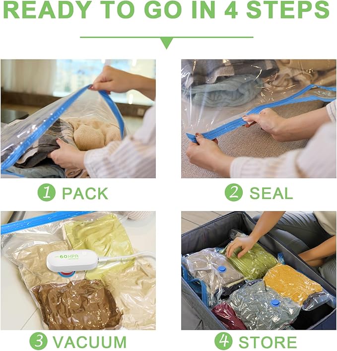 Mapambo 15 Pack Vacuum Storage Bags with -60000Pa USB Pump, Vacuum Seal Bags for Clothing Travel, Space Saver Vacuum Seal Bags for Clothing, Save 80% of Space for Clothes (15 Combo Size)