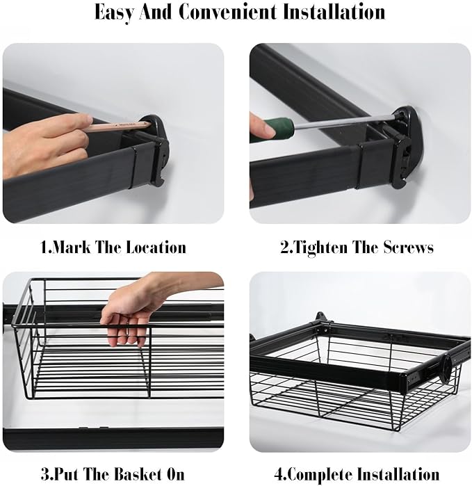 Depth 17.95in Expandable Cabinet Pull Out Basket,Stackable Shelf Baskets Organizer,Aluminum Alloy Stackable Storage Bins,for Office Bathroom Bedroom(20.47-22.44in)