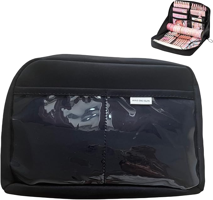 Kawaii Cute Aesthetic Pencil Case - Large Capacity Canvas Pen Pouch Bag (Black)