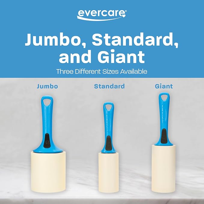 Evercare Jumbo Lint Roller, 60‑Sheet Extra‑Large Adhesive Roller with Blue Handle for Pet Hair & Lint