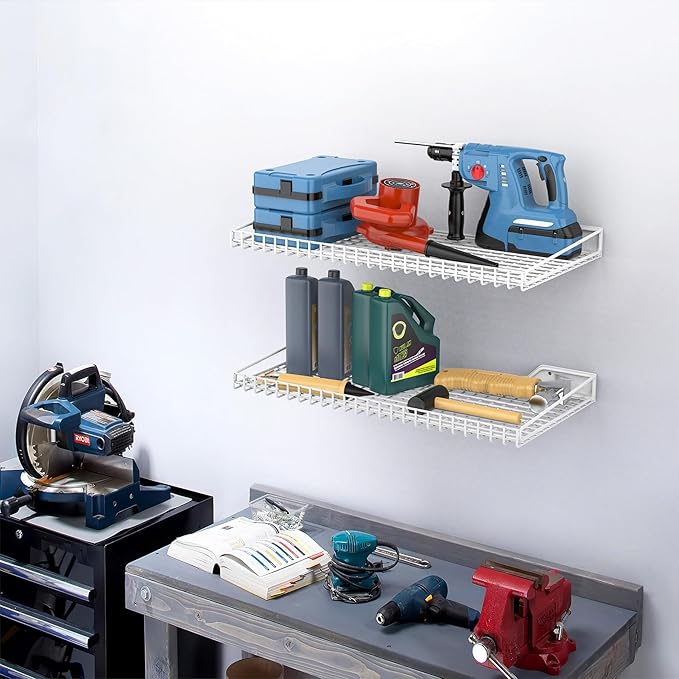 TORACK Wall-Mounted Storage Shelves, Mixed-Size Garage Wall Shelving for Closet & Laundry Room, Heavy-Duty Floating Shelf Holds Up to 65 lbs(White)