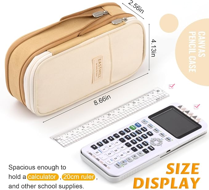 EASTHILL Big Capacity Pencil Pen Case Office College School Large Storage High Capacity Bag Pouch Holder Box Organizer Khaki