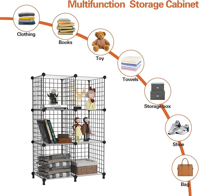 AWTATOS Wire 6 Cube Storage Organizer, Closet Storage Shelves Stackable | Metal Cube Storage Bookshelf, DIY Portable Closet Clothes Organizer, Wire Shelving for Bedroom, Home, Office Black