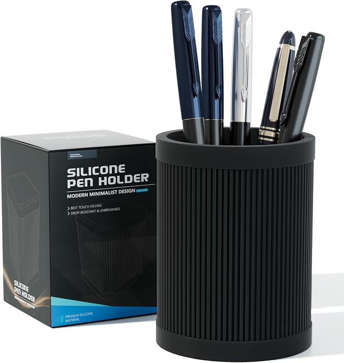 HighHerz Aesthetic Pen Holder For Desk, Modern Silicone Pencil Holder, Stylish Office Desk Decor, Made of 5 mm Thickened Premium Silicone, Office Desk Organizer And Accessories (Black)