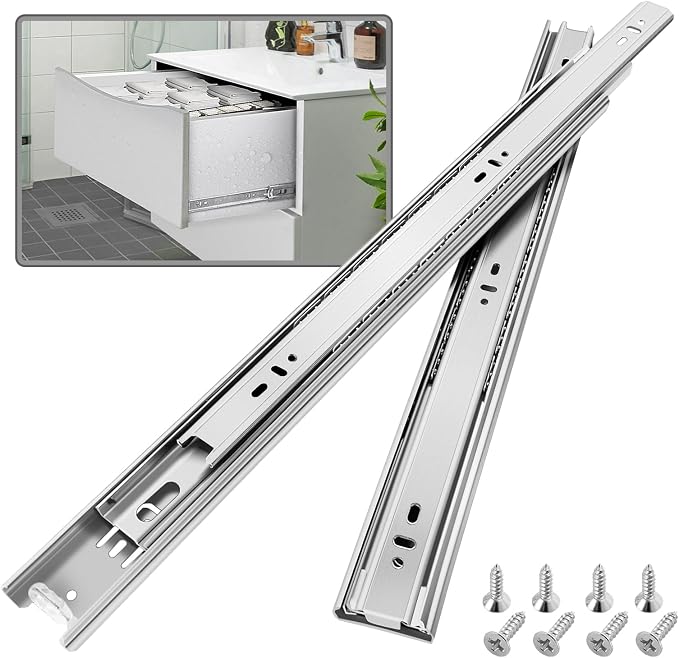1 Pair Stainless Steel Full Extension Ball Bearing Drawer Slides 8 10 12 14 16 18 20 22 24 Inch 100 LB Load Capacity Side Mount Cabinet Rails Dresser Metal Runners Kitchen (24 inch,Stainless)