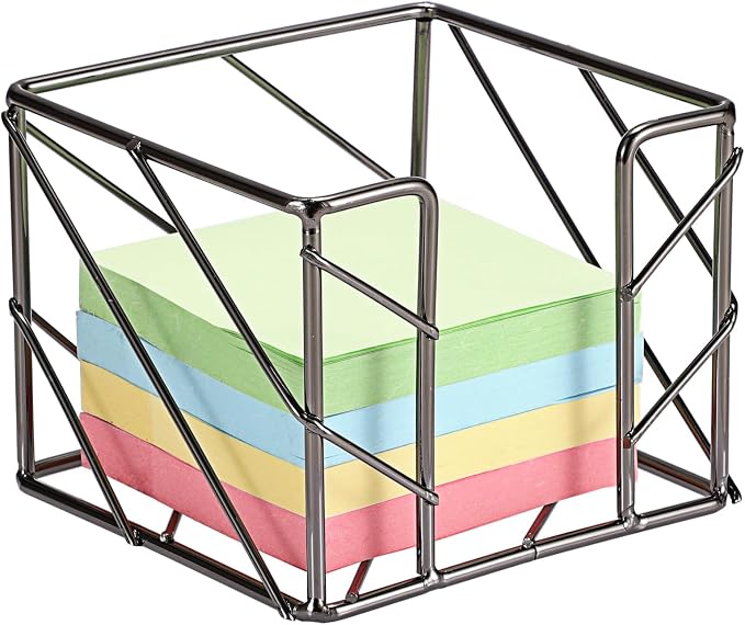 BTSKY Metal Sticky Note Holder, 3x3 Inch Post It Note Dispenser, Modern Memo Cube Holder Desk Organizer for Office & Home, Iron Sturdy Desktop Sticky Note Storage, Black