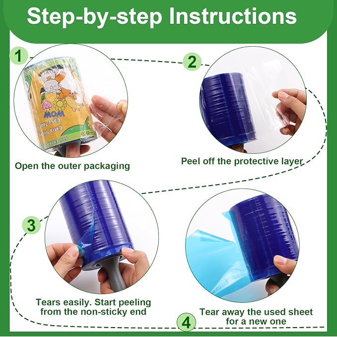 Lint Rollers Pet Hair Value Pack of 500 Sheets, Extra Sticky Lint Remover for Dog & Cat Fur, Clothes, Furniture, Couches Reusable Rollers for Fuzz, Fluff & Hair (Blue, 2 Count / 500 Sheets)