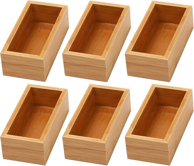 YBM Home Bamboo Drawer Organizer Storage Box for Kitchen Drawer, Junk Drawer, Office, Bedroom, Children Room, Craft, Sewing, and Bathroom, 2 Pack 3x6x2 inch