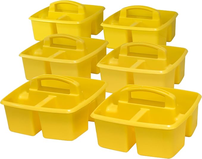 Storex 3-Compartment Small Caddy – Multipurpose Classroom Organizer with Handle, Yellow, 12-Pack (00950U06C)