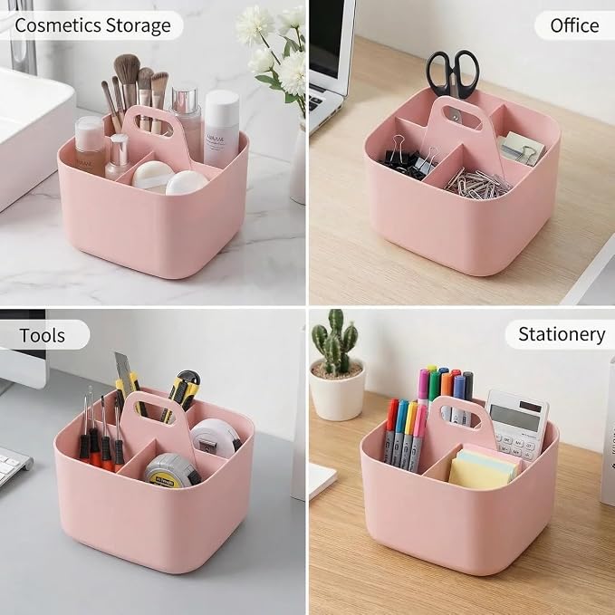 Stackable Portable Handheld Organiser,Multi-Purpose Desktop Divider Organiser Basket For Crafts Or School Supplies Desk,Office,Stationery Pencil Holder,Dorm Room(Pink)