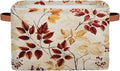 Rectangular Storage Baskets Autumn Leaves And Berries Fabric Storage Bin Toy Organizer Box with PU Leather Handles for Room Decor