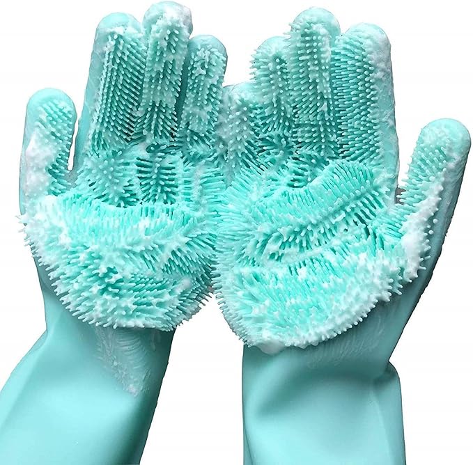 Magic Dishwashing Cleaning Sponge Gloves Reusable Silicone Brush Scrubber Gloves