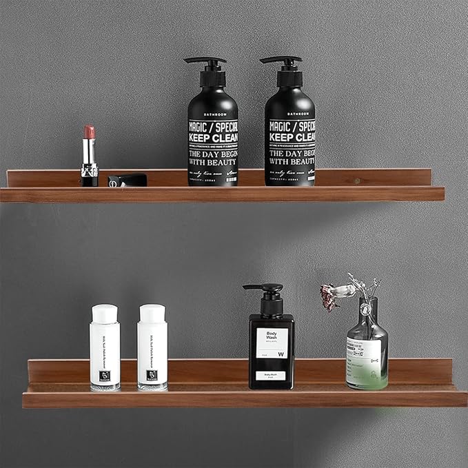 AZSKY Light Walnut Color Wood Wall Floating Shelves for Wall 36 Inch Bookshelf Wall Mount Picture Photo Frames Display Rack with Ledge Decorative Storage Shelves a Set of 2