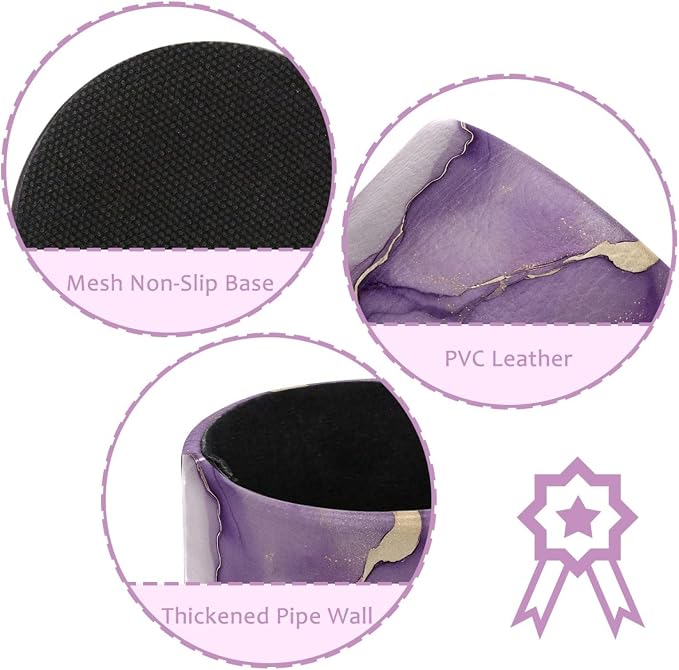 Faux Leather Pen Holder for Desk, Pencil Organizer Purple Marble Pen Cup Desk Decor Makeup Brush Holder Storage for Office Home