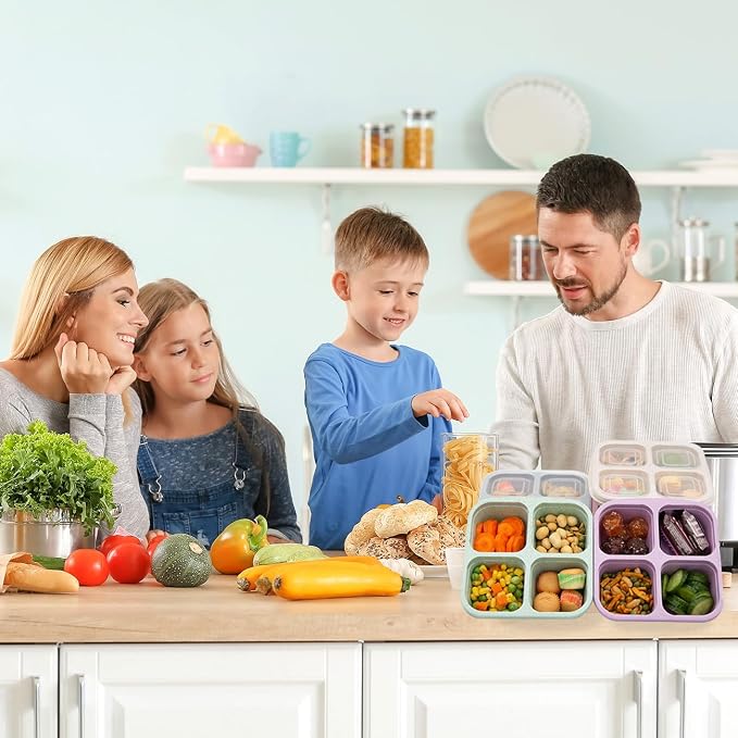 5 Pack 4 Compartment Divided Snack Bento Box, Meal Prep Containers FOR Kids/Toddle/Adults