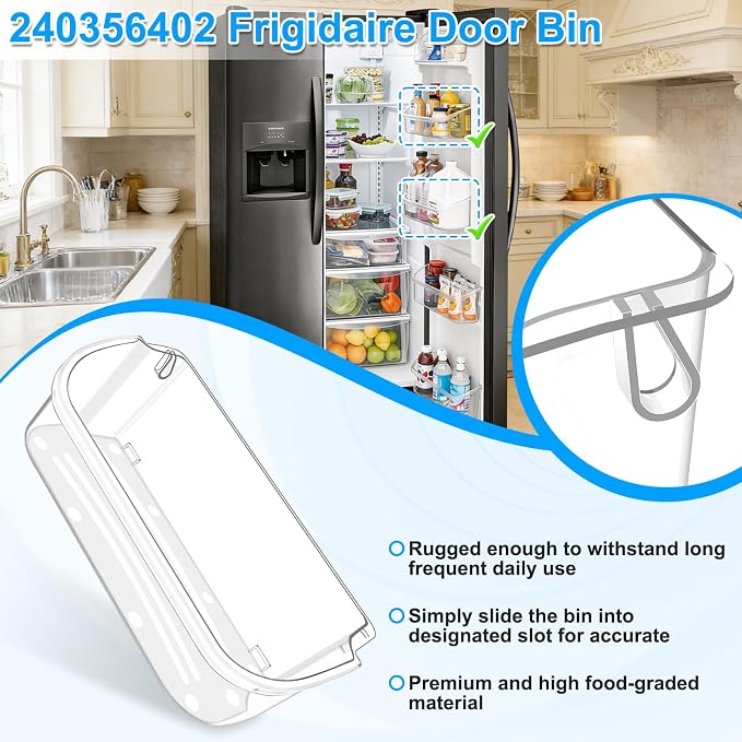 [2 PACK] UPGRADED FFSS2615TS0 LFSS2612TF0 LFSS2612TE0 LFSS2612TP0 LFSS2612TF4 FFSS2615TS2 FGHS2631PF4A Refrigerator Door Bin Compatible with Frigidaire Door Shelf 240356402 Refrigerator Door Shelves