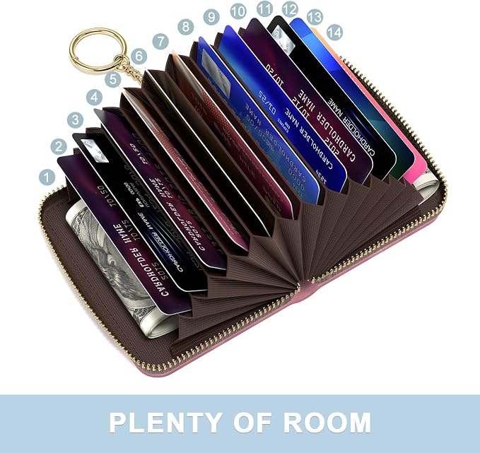 Aiawoxc Credit Card Holder, Small RFID Wallet Slim Leather Card Organizer Case with Zipper and Wristlet Strap, Work Hard