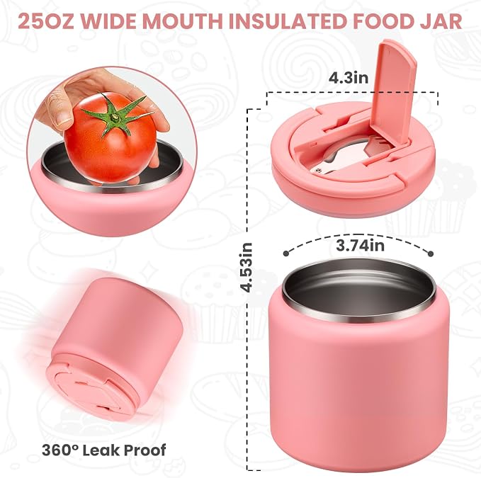 Itslife Soup Thermo for Hot Food Kids 25.5oz Lunch Containers with Buckle Lid Wide Mouth Hot Food Jar Vacuum Insulated Stainless Steel Bento Box Leakproof with Spoon