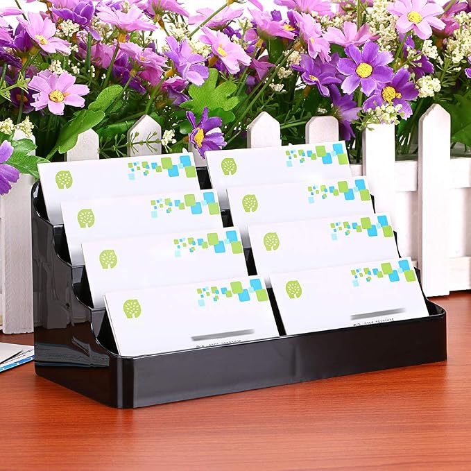 Hipiwe 2-Pack Acrylic Business Card Holder Card for Desk, 8 Pockets | 4-Tier Black Business Card Display Stand, Office Desktop Name Cards Organizer, Fits 480Pcs Business Cards