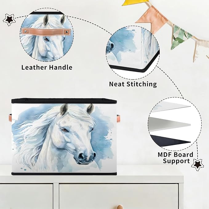 Horse Closet Storage Bin, Foldable Storage Baskets for Shelves, Decorative Shelf Organizer Horse Animal Fabric Cube Bin for Living Room Bedroom Home Dorm