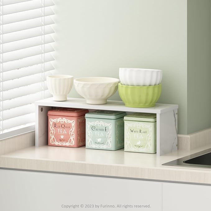 Furinno Helena Kitchen Counter Stackable Organizer Shelf, Set of 1, 18-Inch, Marble White
