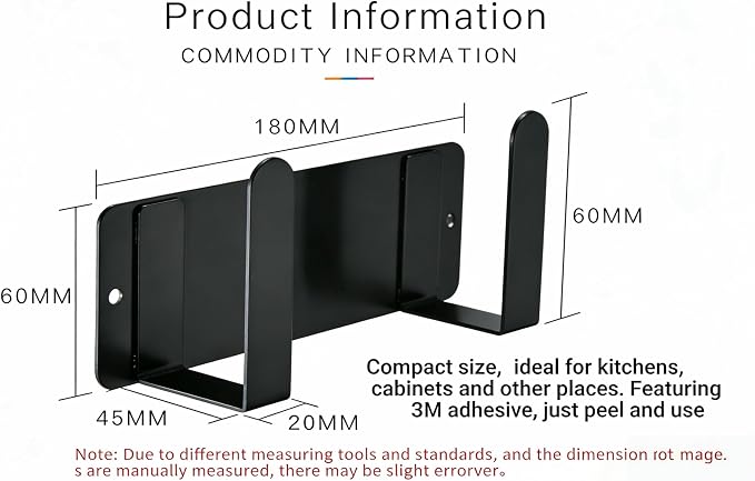 Black Stainless Steel Cutting Board & Pot Lid Organizer | Black rack mount under cabinet or wall; dual install kits, storage for cutting boards, pot lids and bathroom scale