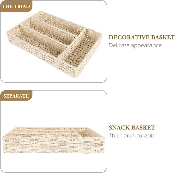 DOITOOL Compartmentalized Storage Basket 4-Section Organizer for Cabinet and Drawer Home Storage Container for Kitchen and Living Room 11.81X7.87X1.96 Inches