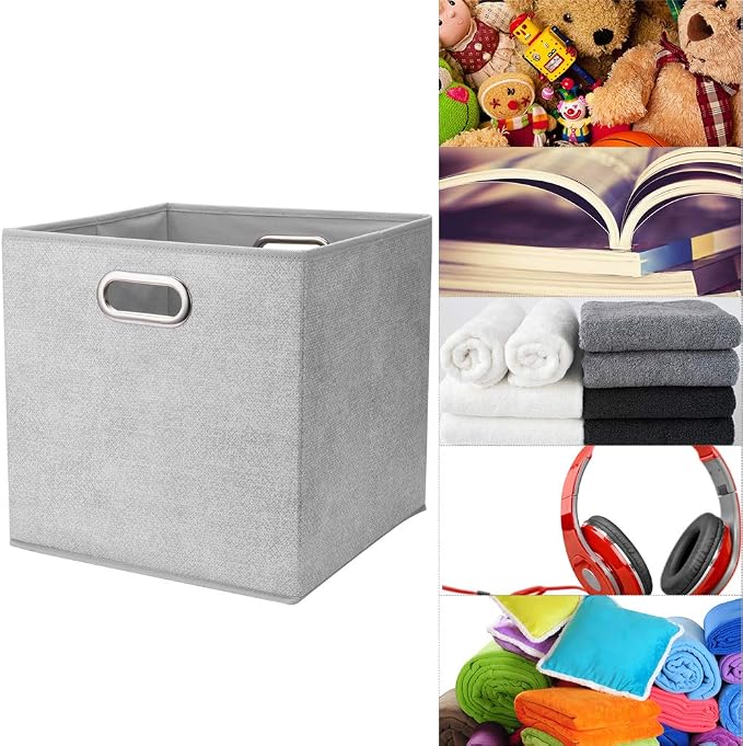 Fabric Cubicle Storage Cubes Bins 10.5x10.5 x 11 In Pattern Collapsible Storage Cube Boxes Grey White Cloth Storage Cubes Baskets Foldable Inserts Drawer Storages for Cube Organizer Storage QY-SC14-3