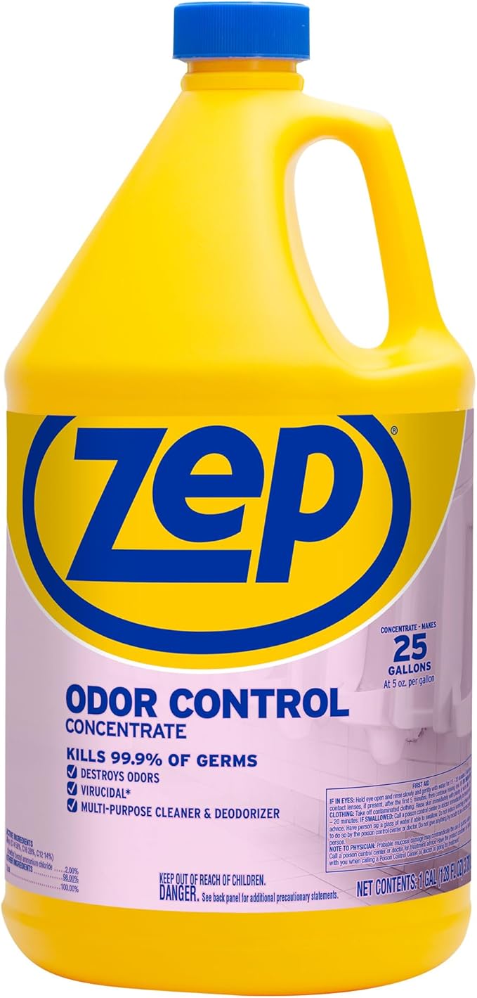 Zep Odor Control Concentrate - 1 Gallon (Case of 2) ECZUOCC1282 - Cleans, Deodorizes & Disinfects Many Household Germs, Removes Mildew Stains, Destroys Odors