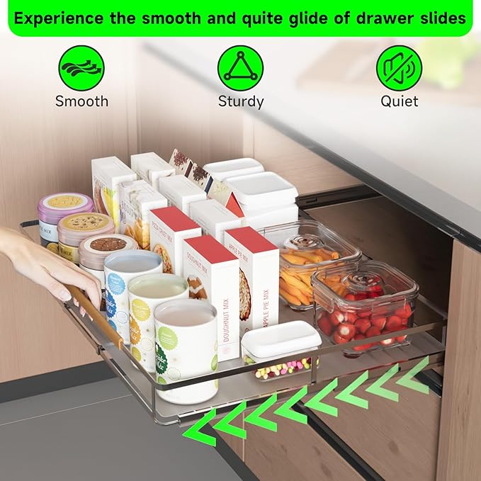 Expandable Pull Out Drawers for Cabinets, Kitchen Cabinet Slide Out Shelves, Adjustable Roll Out Drawers, Stainless Steel, Large 2 Pack, (14.5"-25.5") Cabinet Width x 22.7" Depth