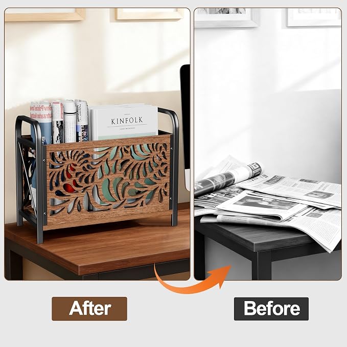 Magazine Holder, Magazine Rack Floor, Wood Magazine File Holder, Magazine Organizer, Album Storage for Vinyl Records, Farmhouse Magazine Storage Rack for Magazines, Newspapers, Books