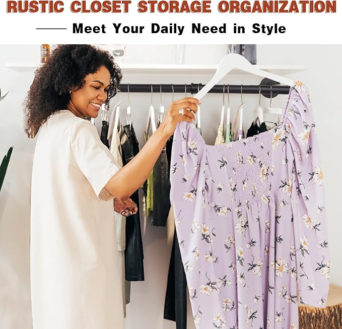 Wall Mounted Clothes Rack - 54"Industrial Pipe Clothing Garment Rack, Space - Saving Heavy Duty Detachable Black Iron Clothes Hanger Pole, Multi-Purpose Hanging Rod for Closet Storage, 2 Base