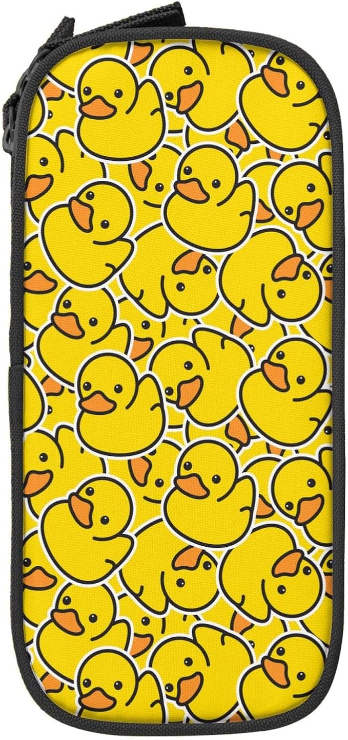 Perinsto Cute Rubber Ducky Pencil Case Big Capacity Multi Compartment Stationery Box Yellow Cartoon Ducks Pencil Pouch Holder Desk Organizer For School Office Home, Black