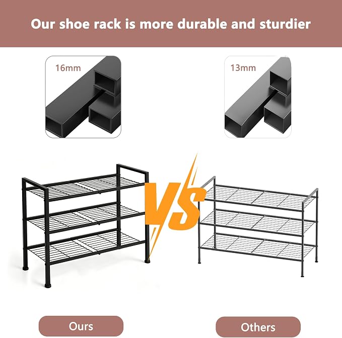 4-Tier Shoe Rack,Metal Simple Narrow Shoe Storage | Organizer Shelf for Closet,Entryway, Bedroom,Garage (Black, 4 Tier)