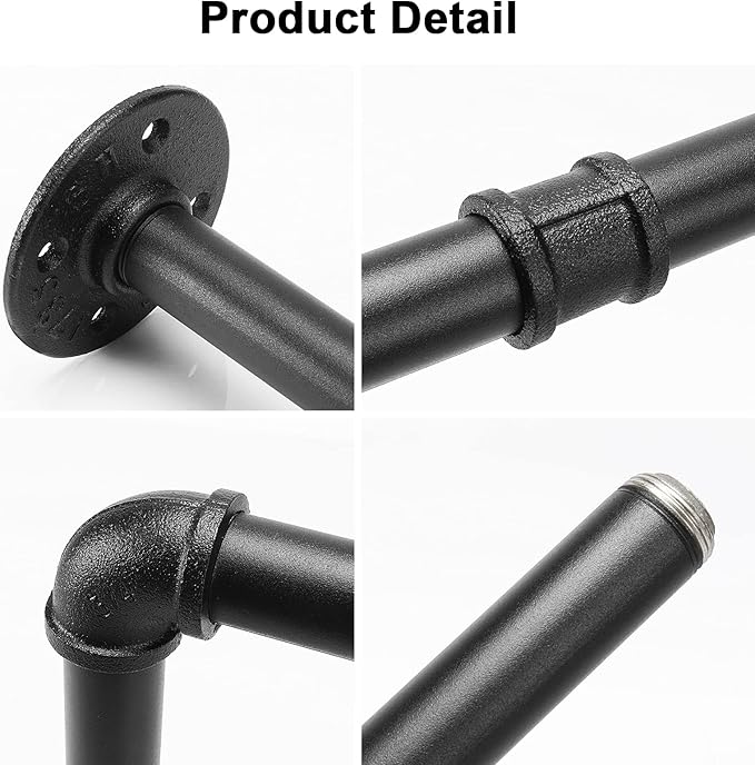 Industrial Iron Pipe Clothes Hanging Bar DIY Wall-Mounted Garment Rack Heavy Duty Clothing Rack for Bedroom, Laundry Room, Closet Storage (Black 28 inch)