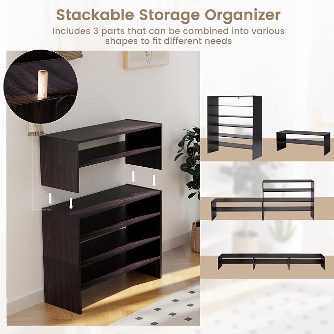 COSTWAY Shoe Rack, 6-Tier Extra Wide Shoe Shelf for Closet with Stackable Design, 31" Freestanding Storage Shoe Stand for Small Space Entryway Hallway Closet (2, Brown)