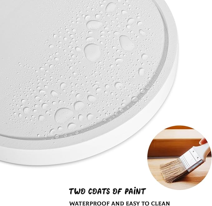 Round Decorative Tray Farmhouse Kitchen Decor Soap Dish, 11" White | Waterproof, Lightweight, Easy Clean, Wood Riser Pedestal Stand Accessories for Office Desk, Vanity, Counter, Sink